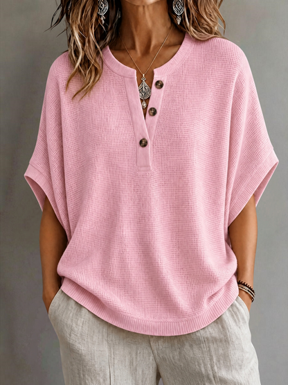 CLEARANCE SALE🔥Women's Waffle Knit Batwing Sleeve Henley Top