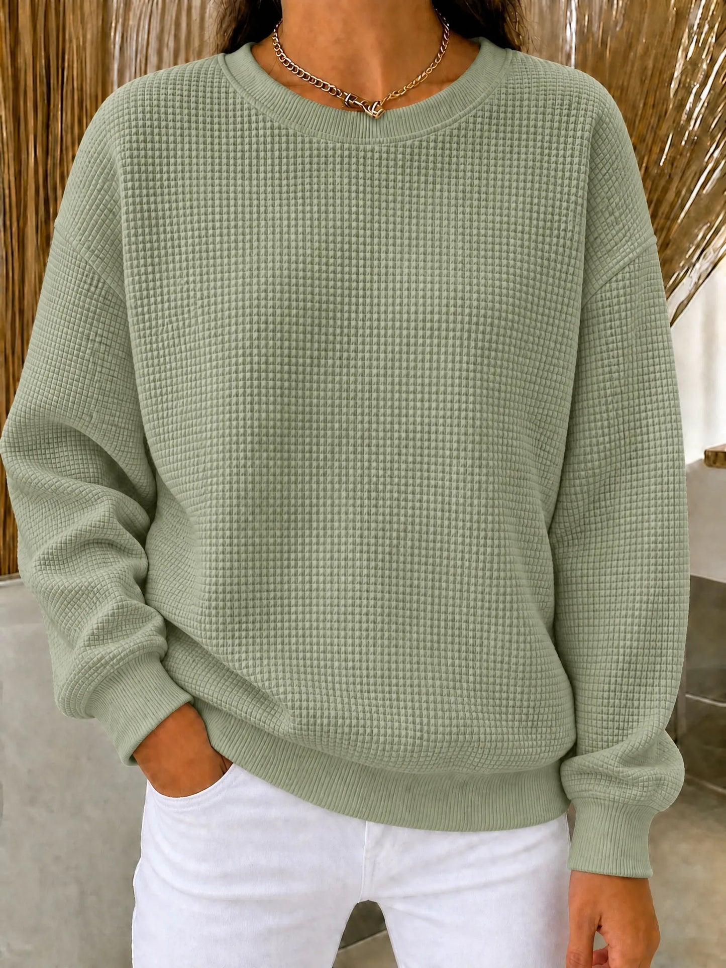 🔥LAST DAY 60% OFF-2026 New Women's Waffle Knit Crewneck Sweatshirt