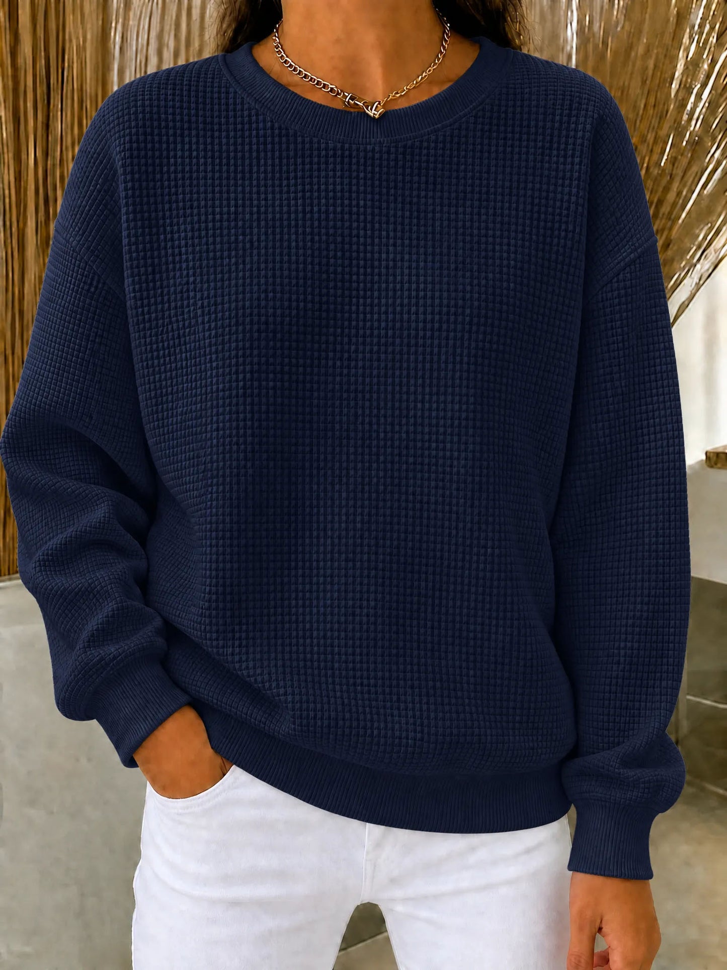 🔥LAST DAY 60% OFF-2026 New Women's Waffle Knit Crewneck Sweatshirt