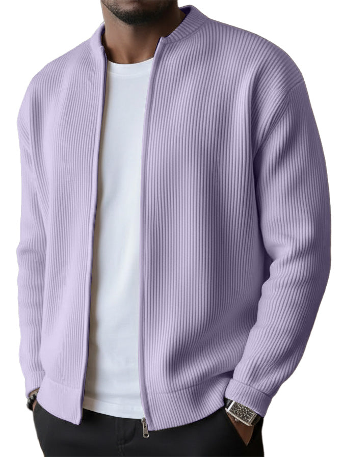 🔥2026 HOT SEAL ! ! !🔥Men's Simple Casual Ribbed Stand Collar Zipper  Long Sleeved Jacket