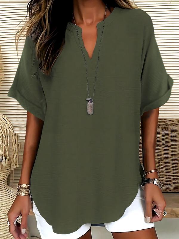 🔥New Arrival 50% OFF🔥Women's Plain Short Sleeve Blouse, Casual Solid Color Top for Daily Wear, Ladies Clothes for All Seasons