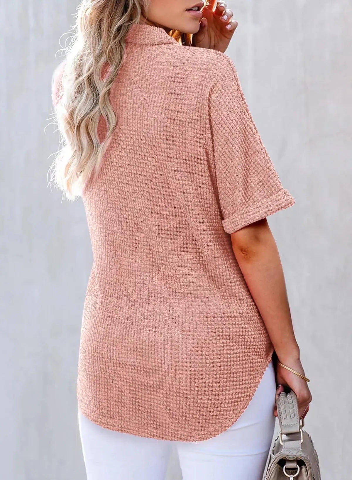 🔥2026 HOT SEAL ! ! !🔥100% Cotton Women's Waffle Knit Short Sleeve Tunic Henley Shirts