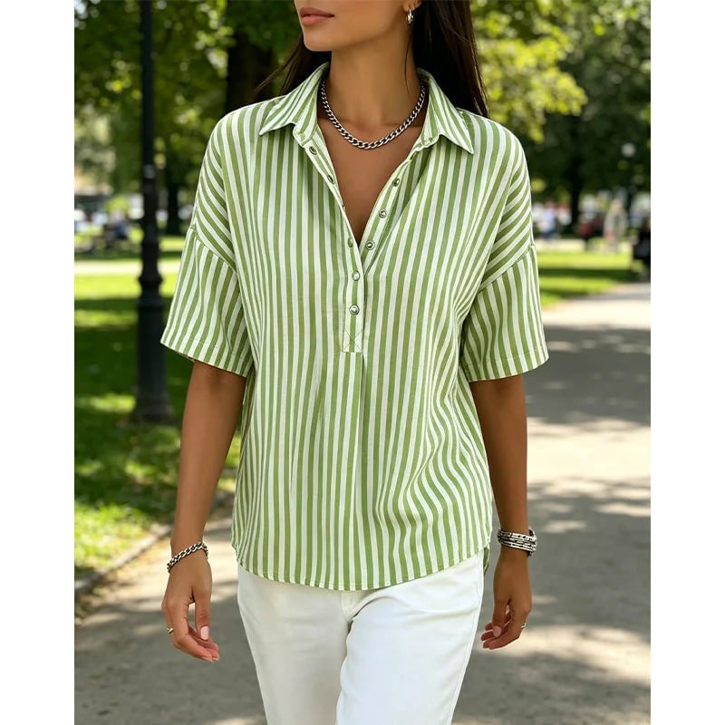 Women's Casual Striped Short-Sleeve Shirt