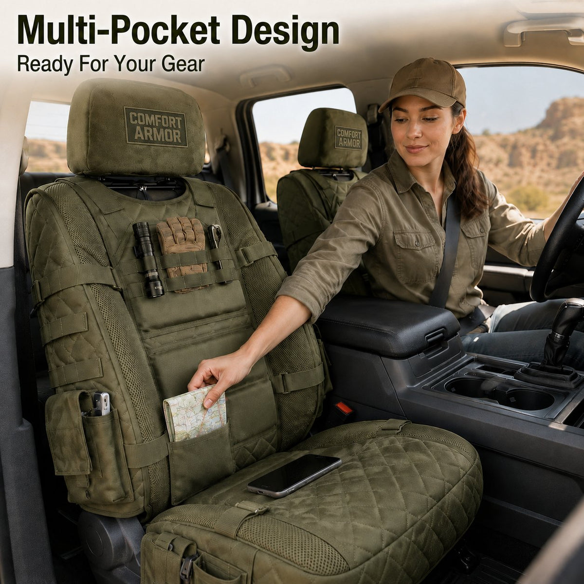 🎁🎁Free Shipping🎖️ Military‐Style Auto Seat Protectors|Universal Fit Heavy‐Duty Cushion For Long‐Drive Vehicle Owners
