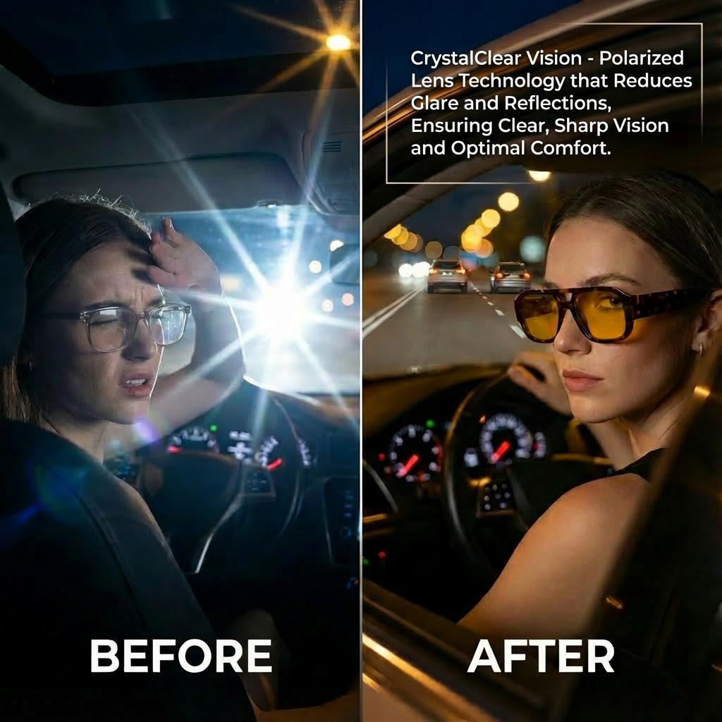 Before and after visual illustrating glare reduction with polarized lenses