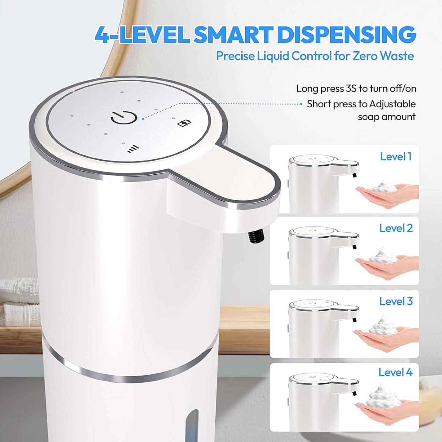 🚿 Touchless Automatic Foaming Soap Dispenser | 4-Level Adjustable | USB-C Rechargeable | IPX5 Waterproof