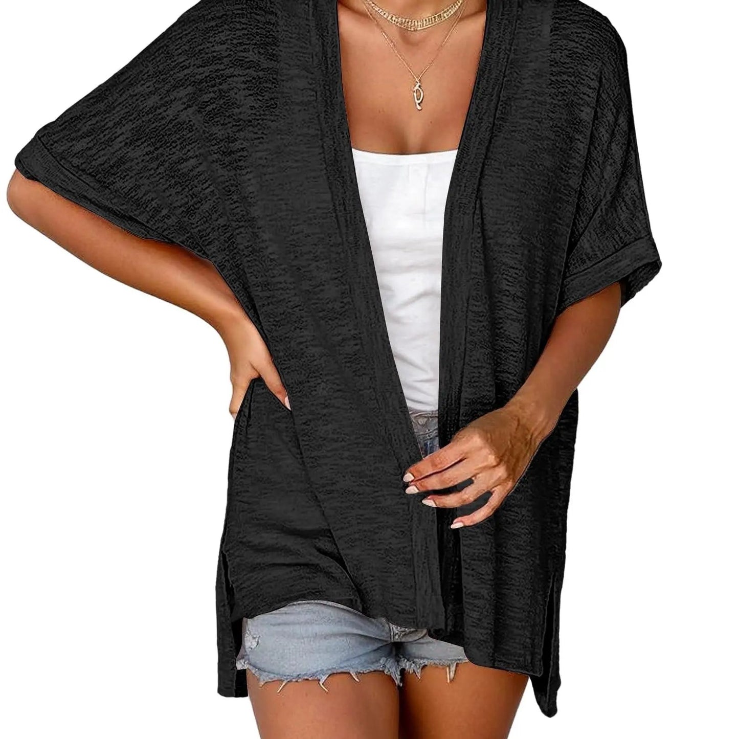 Womens Lightweight Cardigan 2026 Summer Short Sleeve Open Front Beach Coverup Vacation Outdoorfun Knitwear Comfort Casual Loose Minimalist Basic Knitting Batwing Shortsleeve Tops Womenswear