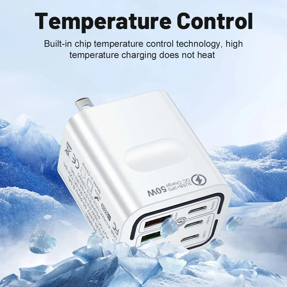 50W Portable 6-Port USB C & USB A Square Charging Station