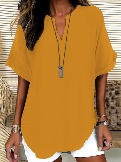 🔥New Arrival 50% OFF🔥Women's Plain Short Sleeve Blouse, Casual Solid Color Top for Daily Wear, Ladies Clothes for All Seasons