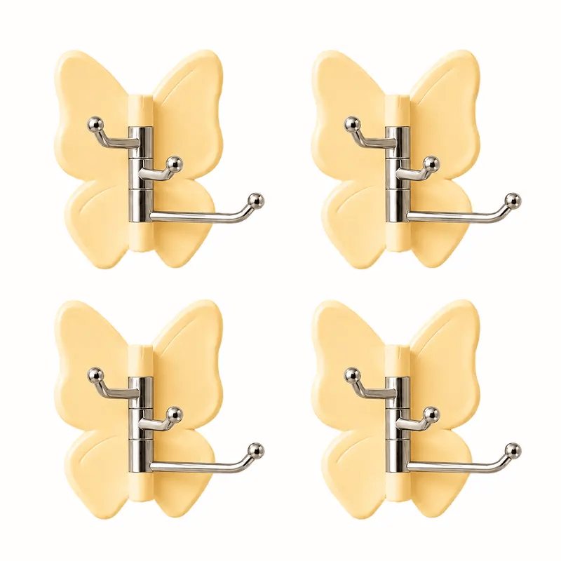 4 Pack Rotating Butterfly Hooks – Strong Adhesive Wall Organizer for Towels, Bags, Hats & Keys | No Drilling Required