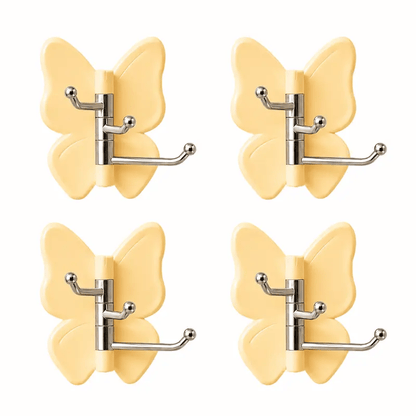 4 Pack Rotating Butterfly Hooks – Strong Adhesive Wall Organizer for Towels, Bags, Hats & Keys | No Drilling Required