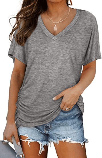 🔥LAST DAY 49% OFF-2026 New Women's Short Sleeve V-Neck Dolman Top, Soft Breathable Loose Fit Shirt with Side Waist Shirring, Versatile Casual Everyday Blouse