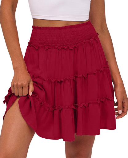 Women's Casual High Waisted Ruffle Tiered Flowy Mini Skorts Skirts