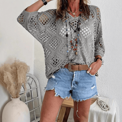 🔥Summer 2026 Best Sellers🔥-Women's Bohemian-Inspired Beige Crochet Top with V-Neck