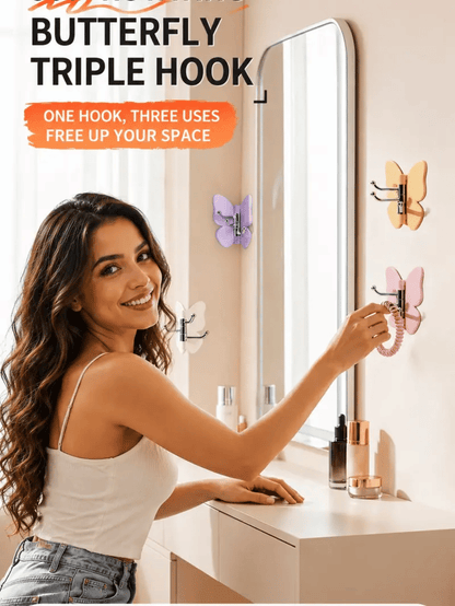 4 Pack Rotating Butterfly Hooks – Strong Adhesive Wall Organizer for Towels, Bags, Hats & Keys | No Drilling Required