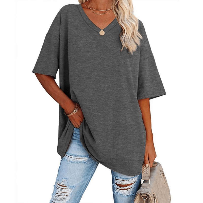 Soft Stretch Cotton Blend Plus Size V-Neck Tees, Oversized Loose Fit Casual Half Sleeve Tunic Shirts, Versatile Basic Wardrobe Staple for Spring Summer Fall Winter