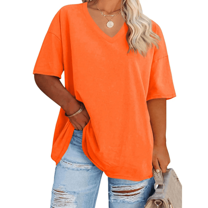 Soft Stretch Cotton Blend Plus Size V-Neck Tees, Oversized Loose Fit Casual Half Sleeve Tunic Shirts, Versatile Basic Wardrobe Staple for Spring Summer Fall Winter