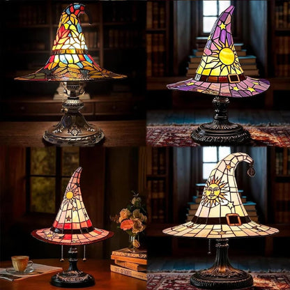 🔮 Stained Glass Style Witch Hat Resin Night Light | Vintage Fantasy Bedroom Lamp