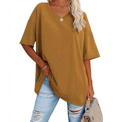 Soft Stretch Cotton Blend Plus Size V-Neck Tees, Oversized Loose Fit Casual Half Sleeve Tunic Shirts, Versatile Basic Wardrobe Staple for Spring Summer Fall Winter