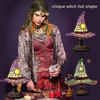 🔮 Stained Glass Style Witch Hat Resin Night Light | Vintage Fantasy Bedroom Lamp