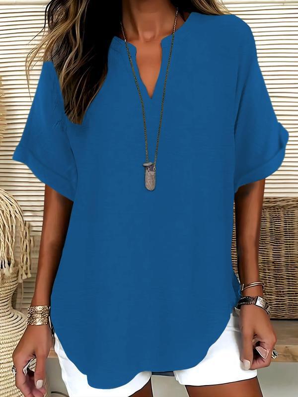 🔥New Arrival 50% OFF🔥Women's Plain Short Sleeve Blouse, Casual Solid Color Top for Daily Wear, Ladies Clothes for All Seasons