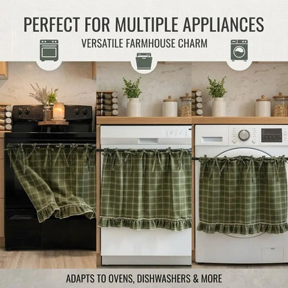 Gingham Plaid Oven Skirt Cover-Double Sided Thick Fabric for Cottagecore Kitchen Home Decor