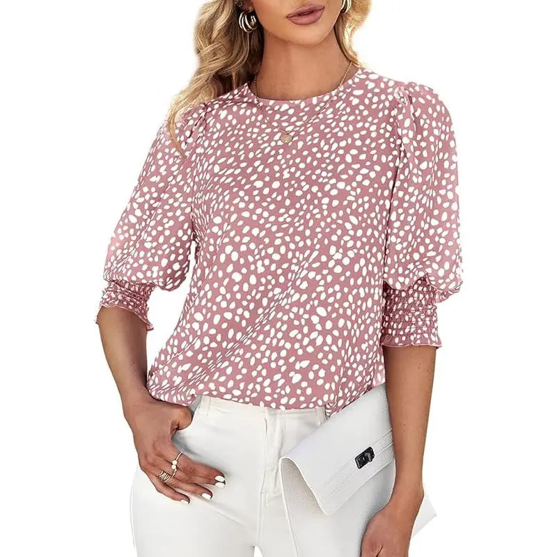 Sunshineoff Women's Polka Dot 3/4 Sleeve Casual Blouse