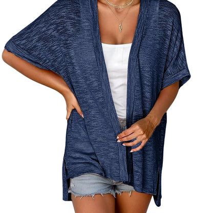 Womens Lightweight Cardigan 2026 Summer Short Sleeve Open Front Beach Coverup Vacation Outdoorfun Knitwear Comfort Casual Loose Minimalist Basic Knitting Batwing Shortsleeve Tops Womenswear