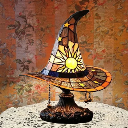 🔮 Stained Glass Style Witch Hat Resin Night Light | Vintage Fantasy Bedroom Lamp