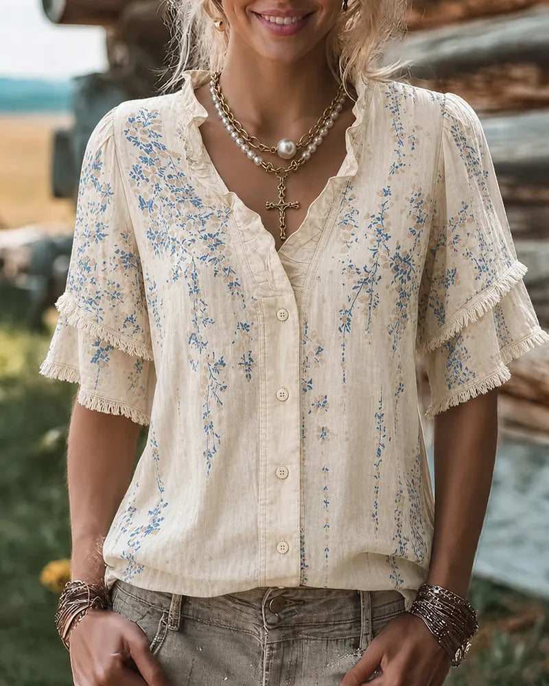 Blue floral blouse front view