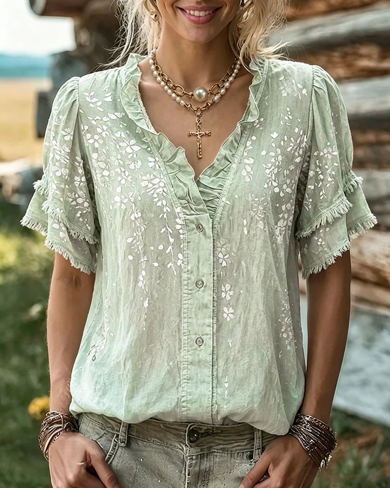 Sage floral blouse