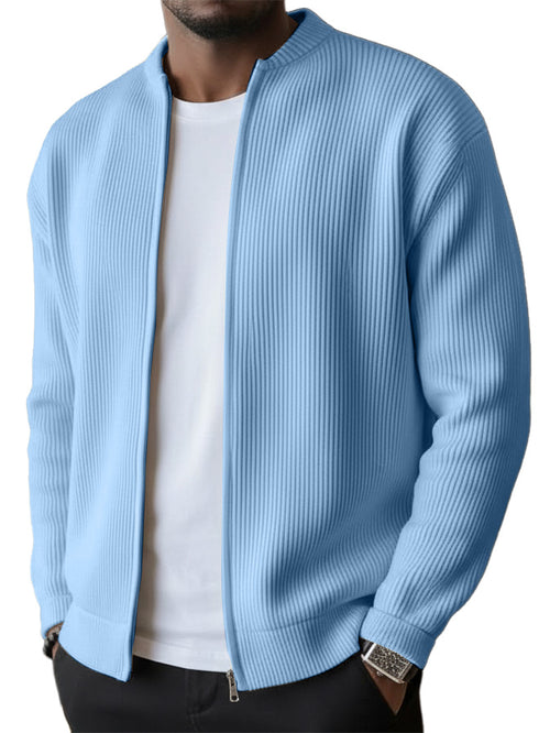 🔥2026 HOT SEAL ! ! !🔥Men's Simple Casual Ribbed Stand Collar Zipper  Long Sleeved Jacket