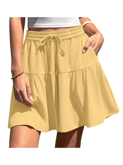 Women's High Waist Drawstring Tiered Skort