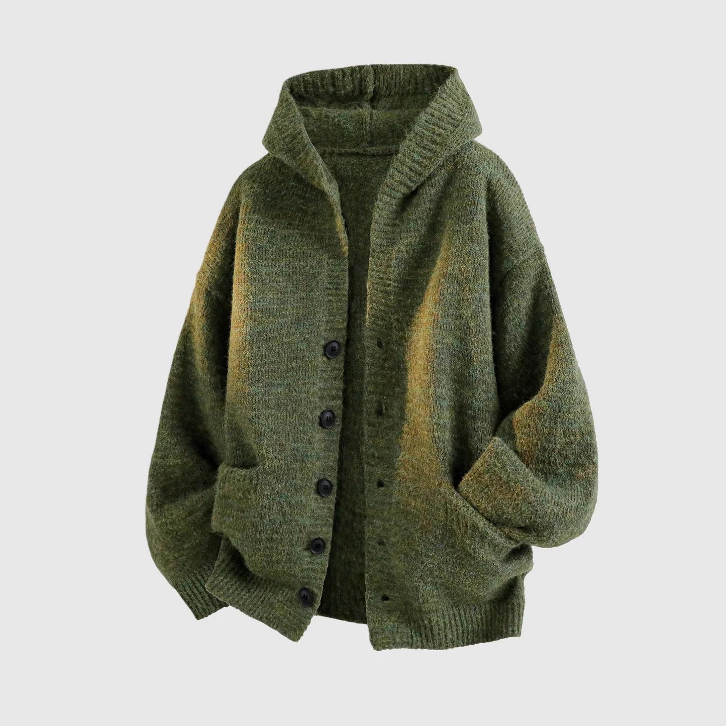 Green hooded knit cardigan