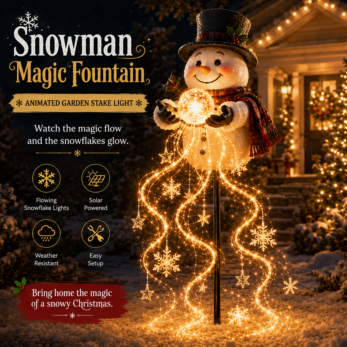 Snowman Magic Fountain solar Christmas garden light