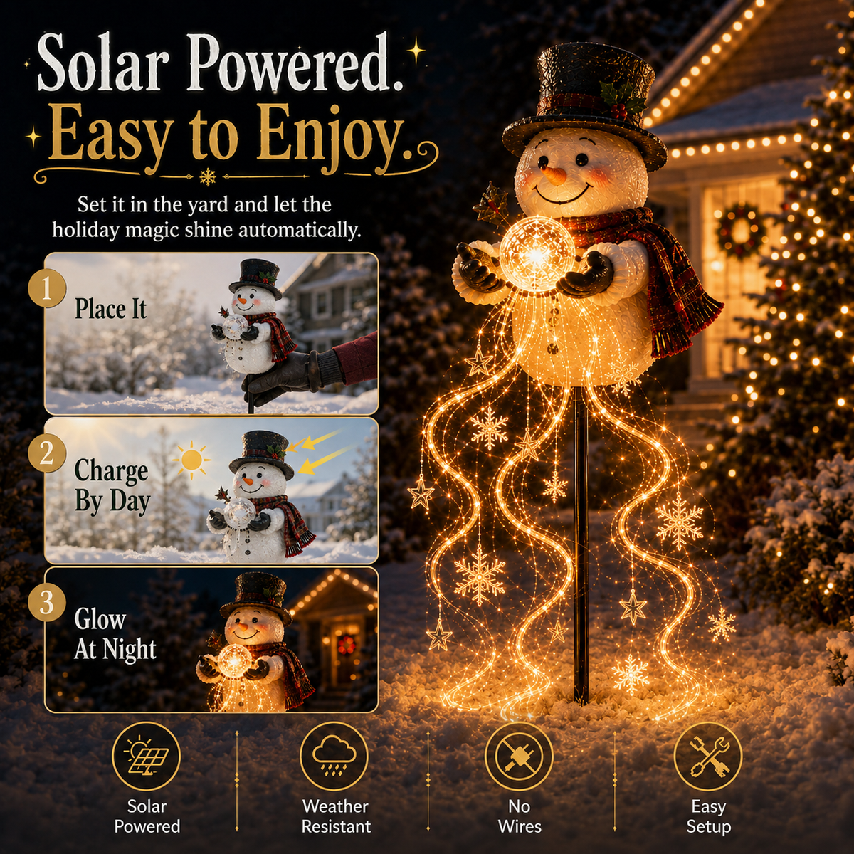 Solar powered snowman Christmas garden stake setup steps