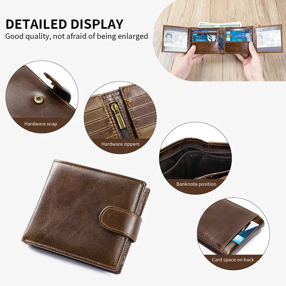 Vintage Top-Grain Leather Bi-Fold Wallet – Classic Design, Ample Storage
