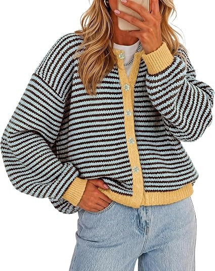 Yellow-trim striped cardigan