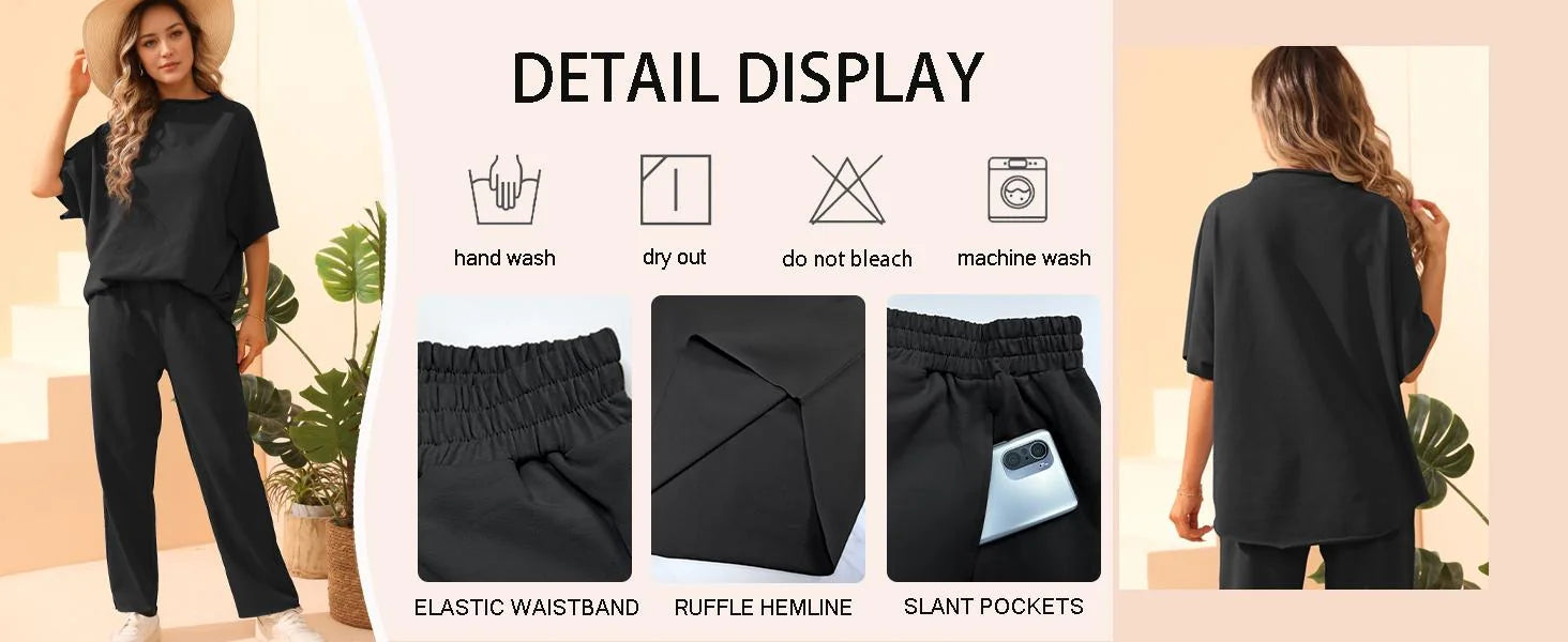 Lounge set waistband, hem and pocket details