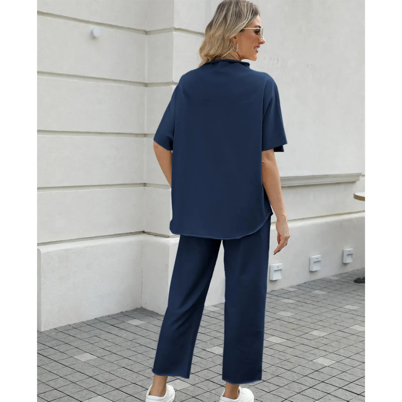 Navy two piece lounge set back view