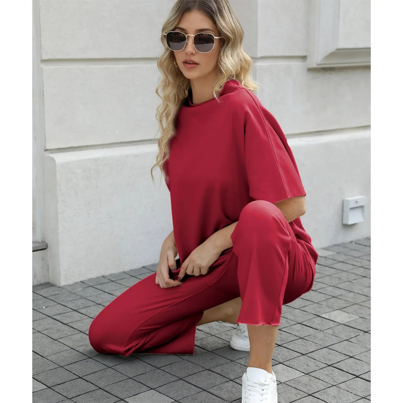 Wine red two piece lounge set