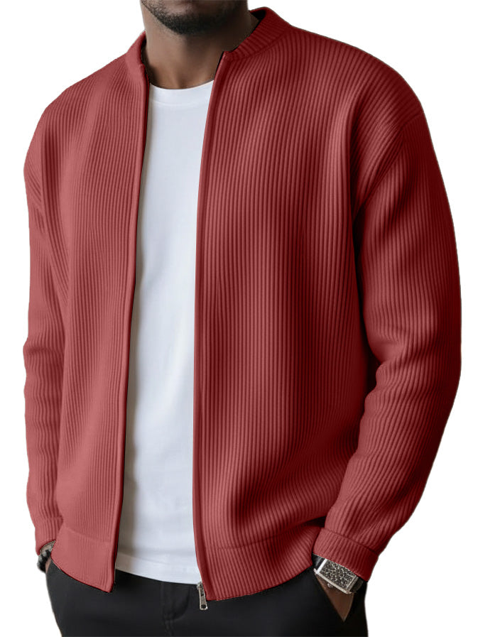 🔥2026 HOT SEAL ! ! !🔥Men's Simple Casual Ribbed Stand Collar Zipper  Long Sleeved Jacket