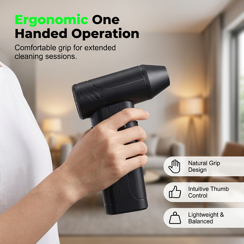 Compact high-speed air duster held in one hand
