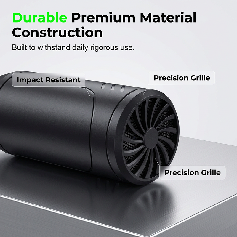 Close-up of durable air duster housing and rear grille