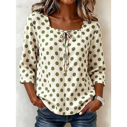 Women’s Vintage Polka Dot Top with Square Neck Tie