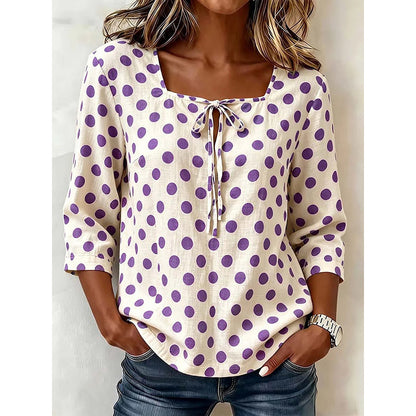 Women’s Vintage Polka Dot Top with Square Neck Tie