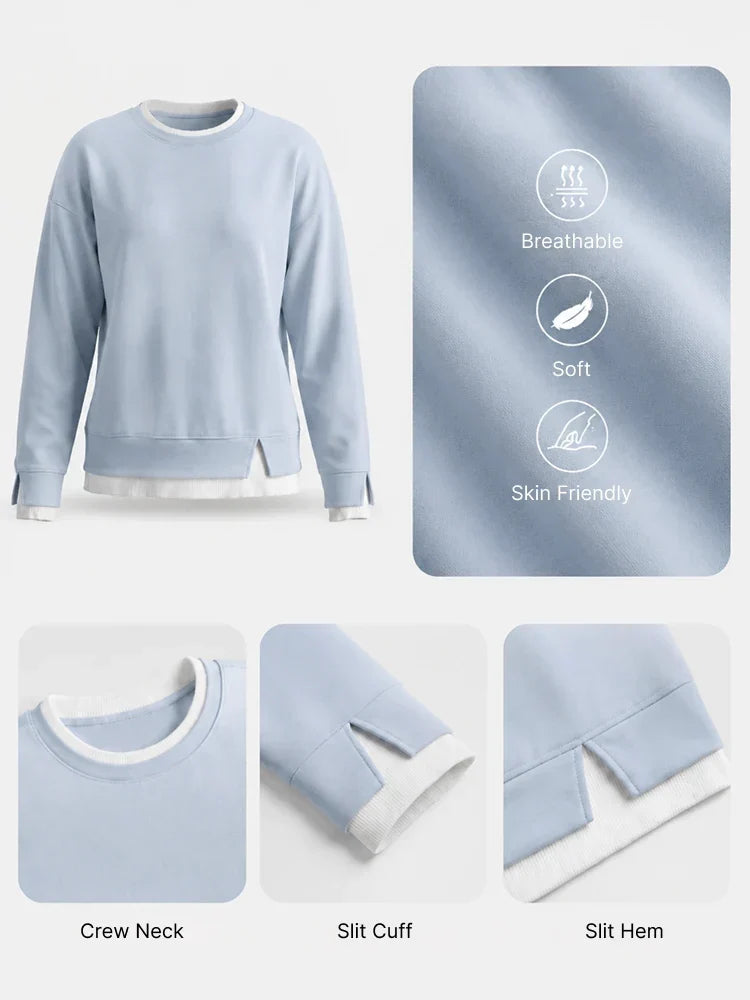 Crew neck, slit cuff and slit hem product details