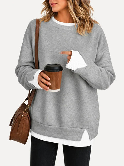🔥2026! ! ! HOT SEAL-Faux-Layered Oversized Crewneck Sweatshirt
