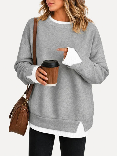 🔥2026! ! ! HOT SEAL-Faux-Layered Oversized Crewneck Sweatshirt