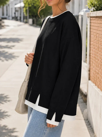 🔥2026! ! ! HOT SEAL-Faux-Layered Oversized Crewneck Sweatshirt